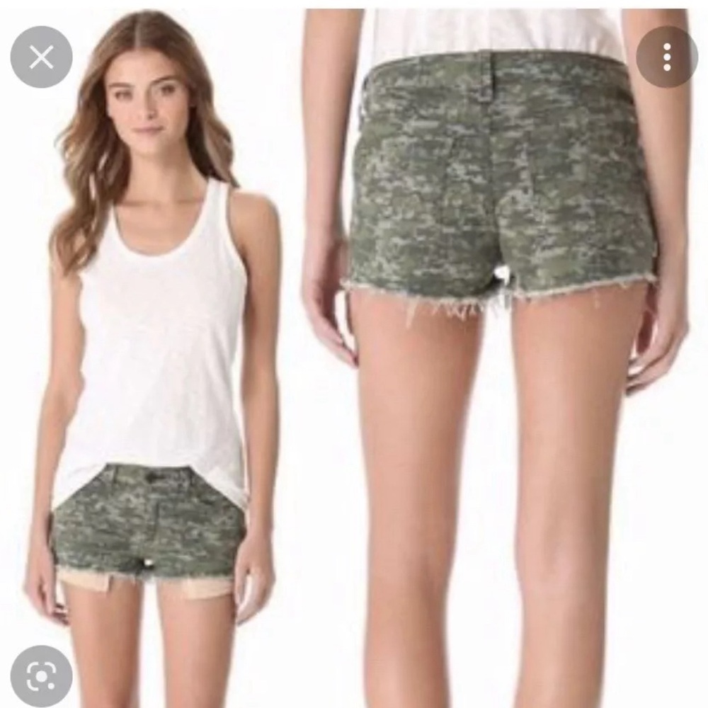 RAG BONE MILAH CAMO DISTRESSED DENIM SHORTS 24 Sale